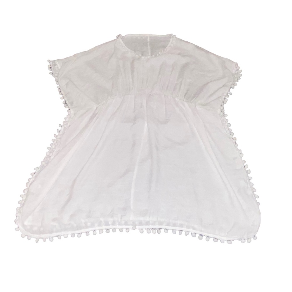✨NEW✨ Pom Pom Boho White Beach Swimsuit Side Slits CoverUp Top - OS - Picture 5 of 10